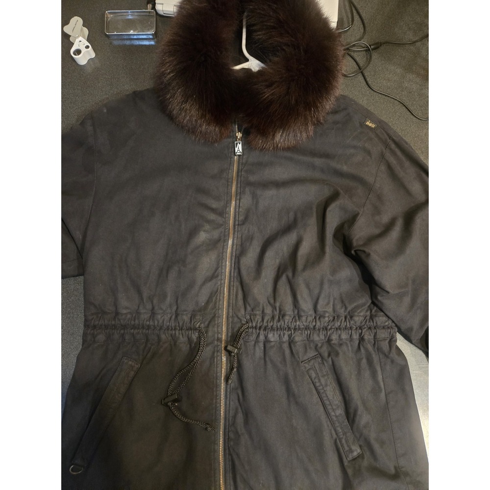 Vintage Skea Paris Vail Black Faux Suede Fur Trim Ski Jacket Coat Womens 10 USA - Picture 1 of 16